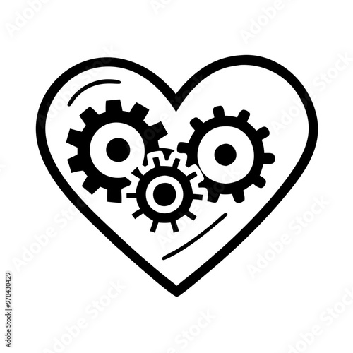 Heart with gears icon for Valentine's Day, symbolizing love and effort