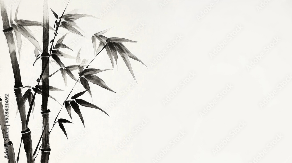 Fototapeta premium Black Ink Bamboo Painting: Simple and Elegant Art