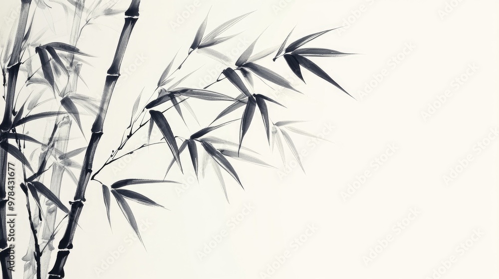 Obraz premium Black Ink Bamboo Painting: Elegant Strokes, Delicate Details, Peaceful Art