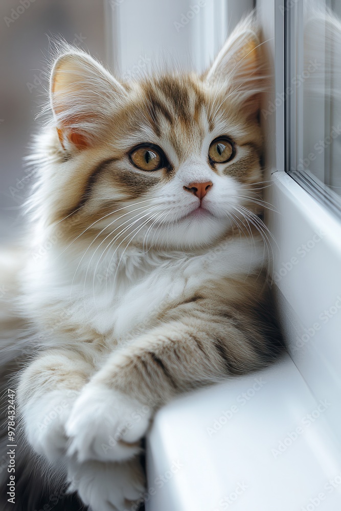 A charming cat resting by the window, showcasing its beautiful fur and attentive gaze, perfect for pet lovers and animal photography. A charming cat resting by the window, showcasing its beautiful fur and attentive gaze, perfect for pet lovers and animal photography.