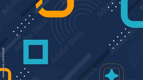 Abstract geometric pattern with colorful shapes on dark background. A vibrant abstract design featuring geometric shapes in yellow blue and teal on a dark background