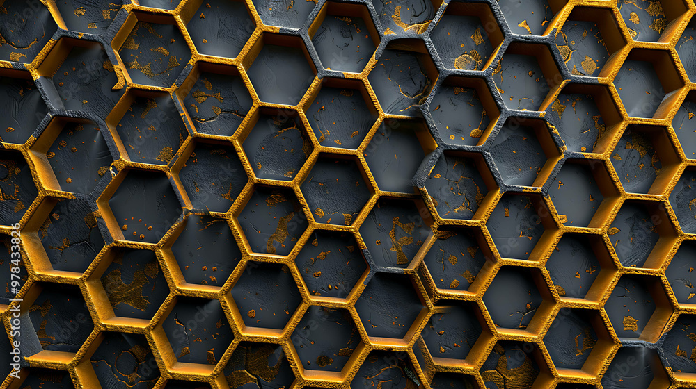 Abstract honeycomb pattern with gold accents. Abstract honeycomb pattern with gold accents.
