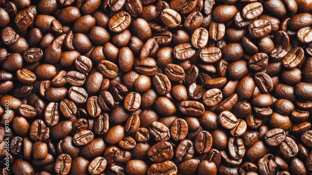 Fototapeta premium 27. Close-up texture of numerous roasted coffee beans, forming a continuous and visually appealing background