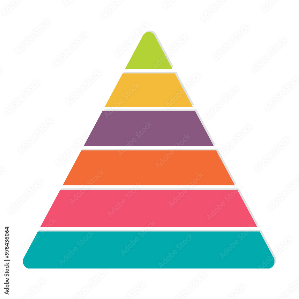 Pyramid chart infographic 6 levels. Flat color design. Vector Illustration. Pyramid chart infographic 6 levels. Flat color design. Vector Illustration.