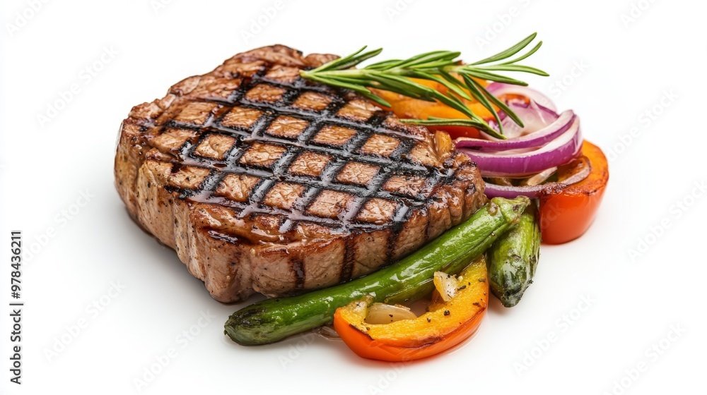 Bioprinted Vegetable Steak on Grill with Hyper-Detailed Textures - Futuristic Culinary Creation in Science Meets Food Concept on White Background Bioprinted Vegetable Steak on Grill with Hyper-Detailed Textures - Futuristic Culinary Creation in Science Meets Food Concept on White Background