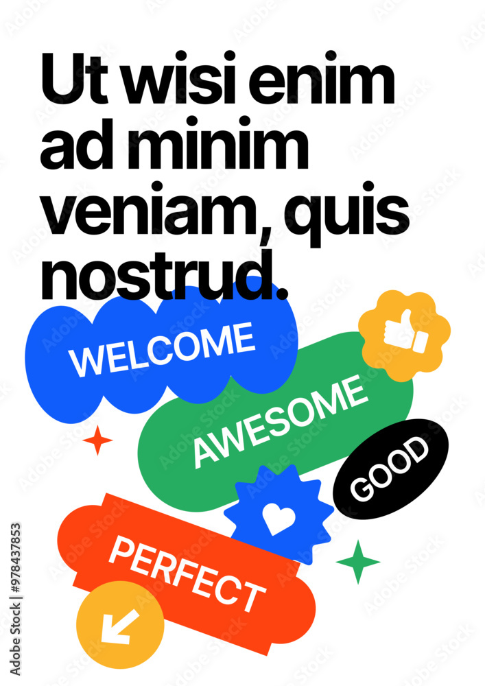 Layout template with text frame. Design with geometric shapes and y2k patches, labels, tags, stickers. Layout template with text frame. Design with geometric shapes and y2k patches, labels, tags, stickers.