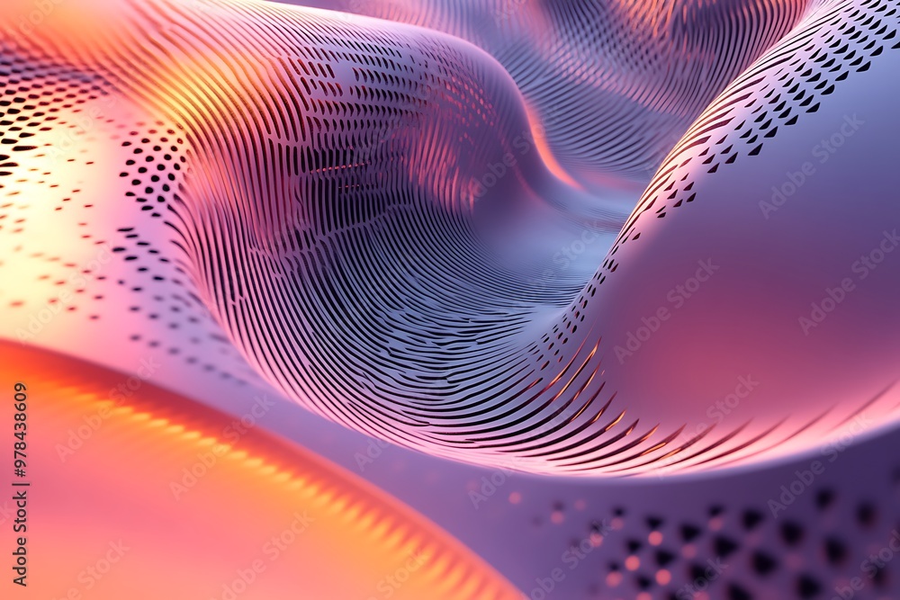 A colorful abstract and dynamic 3D geometric shape against a dark blue background. Generative AI A colorful abstract and dynamic 3D geometric shape against a dark blue background. Generative AI