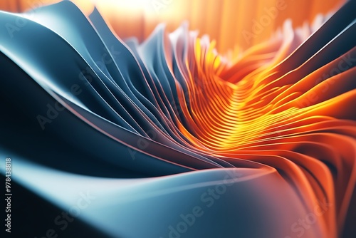 Abstract Close-Up of Shimmering Blue and Orange Fluid Waves with Gradient Blend and Textured Patterns in Dynamic Motionabstract. Generative AI photo