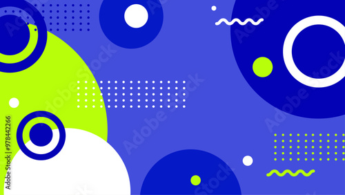 Abstract Geometric Pattern with Circles and Dots in Blue and Green. Vibrant abstract design featuring geometric patterns with circles and dots in blue and green hues