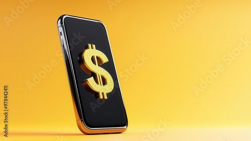 Mobile phone with currency symbols, digital payday, 3D illustration