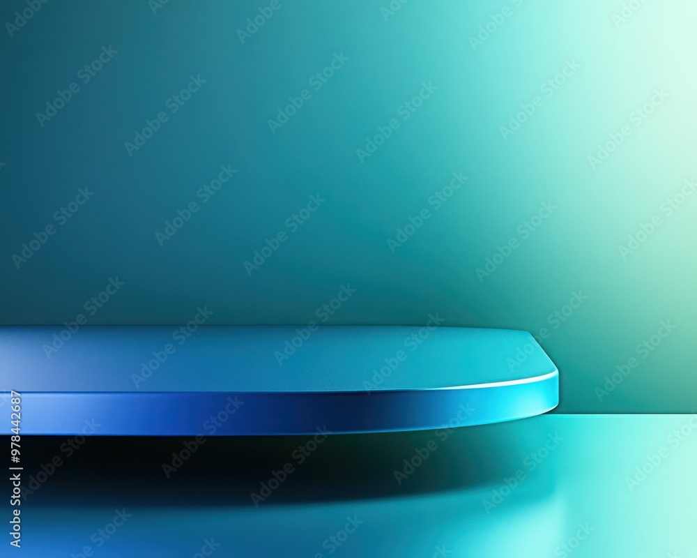 Abstract blue and green gradient background with a sleek blue top table, minimalist style, soft shadows, clean lines, abstract simplicity Abstract blue and green gradient background with a sleek blue top table, minimalist style, soft shadows, clean lines, abstract simplicity