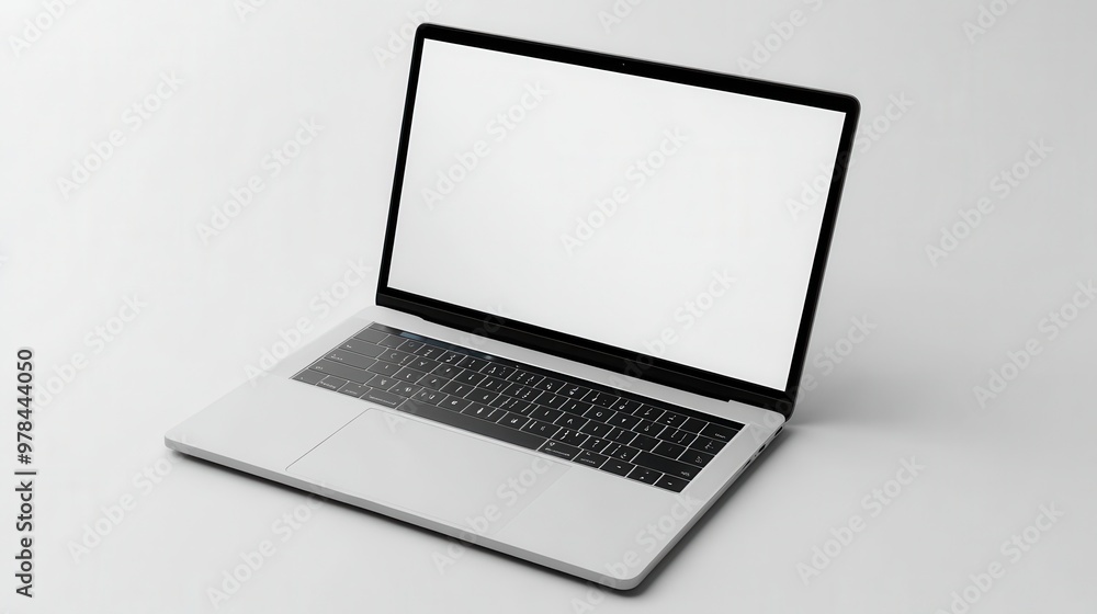 A sleek laptop with a blank screen, ideal for showcasing digital content or promoting tech products and services. A sleek laptop with a blank screen, ideal for showcasing digital content or promoting tech products and services.