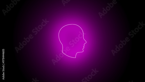 Neon head icon. Human head profile.