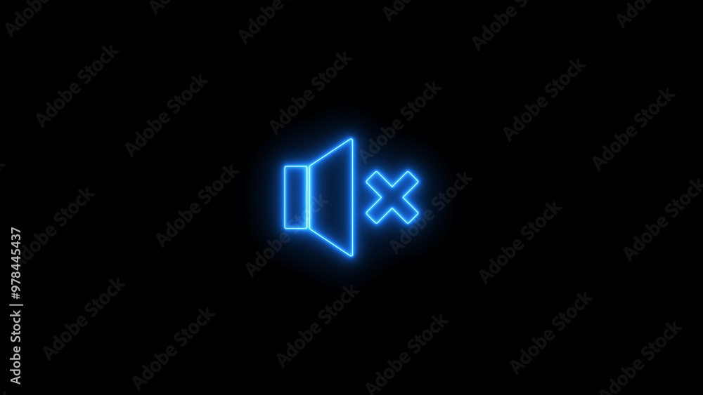 Neon speaker icon mute off icon. Silent Sound, no sound icon. No Sound Sign Isolated Line Icon on black background. Neon speaker icon mute off icon. Silent Sound, no sound icon. No Sound Sign Isolated Line Icon on black background.