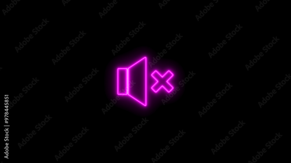 Neon speaker icon mute off icon. Silent Sound, no sound icon. No Sound Sign Isolated Line Icon on black background. Neon speaker icon mute off icon. Silent Sound, no sound icon. No Sound Sign Isolated Line Icon on black background.