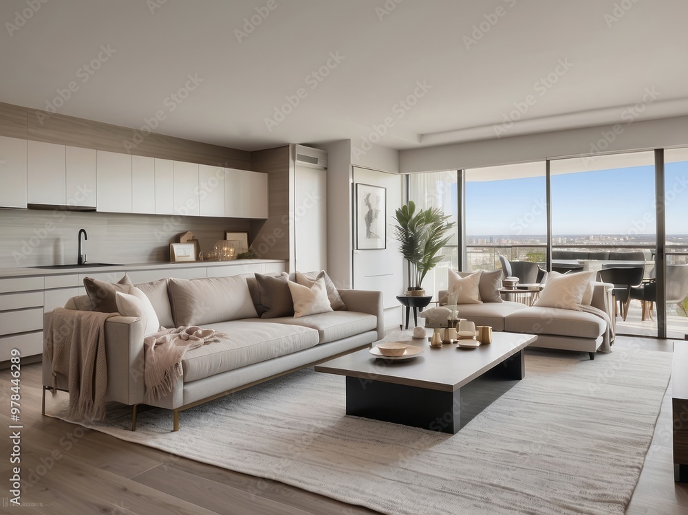 Modern Living Room with City View and Minimalist Decor Modern Living Room with City View and Minimalist Decor
