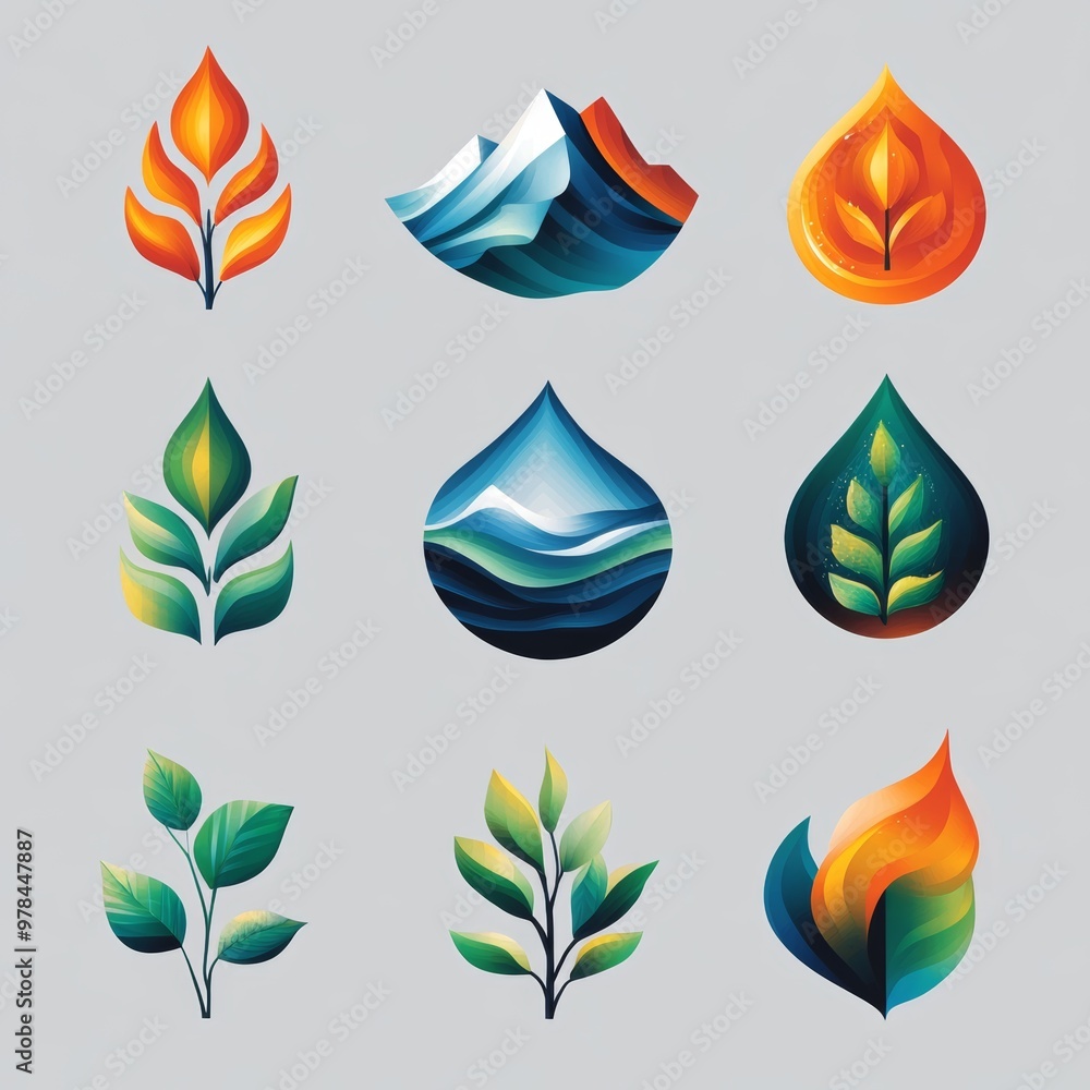 Abstract Nature Leaf and Mountain Logo Design Elements Abstract Nature Leaf and Mountain Logo Design Elements