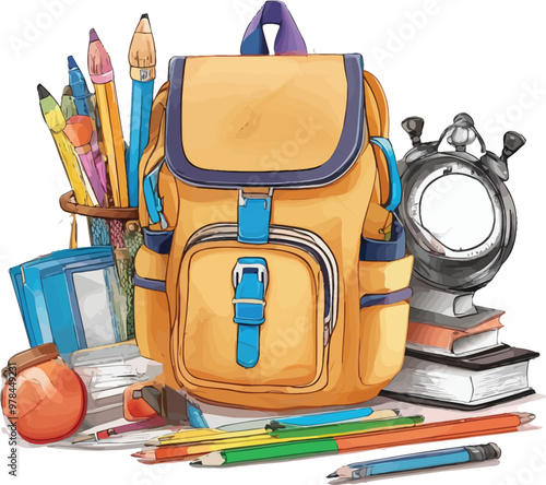 Back to school with school bag and others element illustration