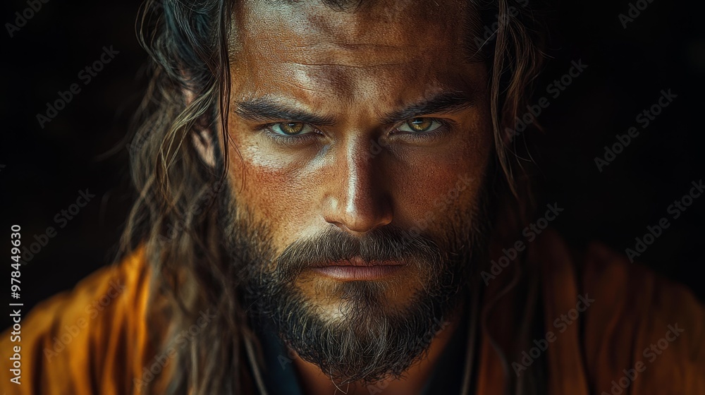 Close-up Portrait of a Rugged Man with Intense Eyes Generative AI Close-up Portrait of a Rugged Man with Intense Eyes Generative AI