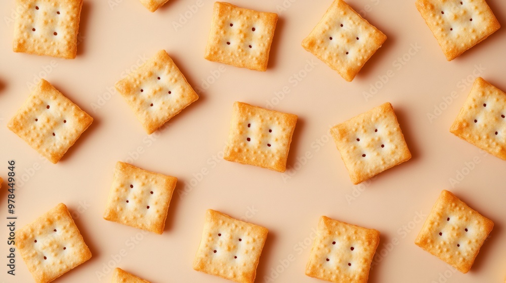 Square Crackers Pattern on Beige Background Square Crackers Pattern on Beige Background