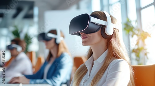 Businesspeople Collaborating in Virtual Reality Workspace