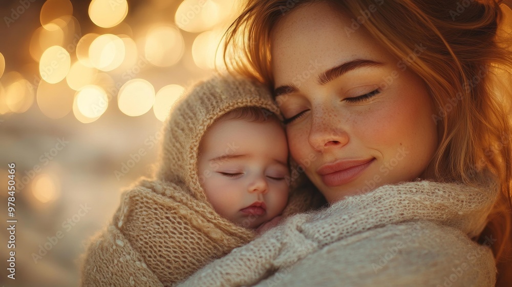 Mother and Baby Cuddling in Soft Warm Light Generative AI Mother and Baby Cuddling in Soft Warm Light Generative AI