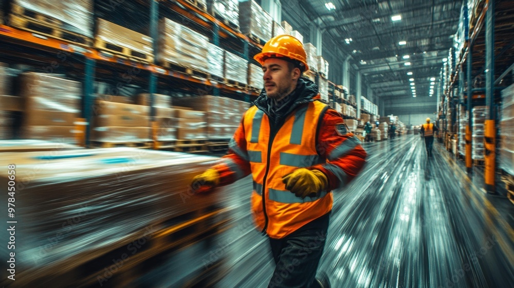Warehouse Worker Running in Industrial Facility Generative AI Warehouse Worker Running in Industrial Facility Generative AI