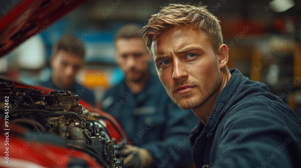 Male Mechanic Working on a Car Engine Generative AI