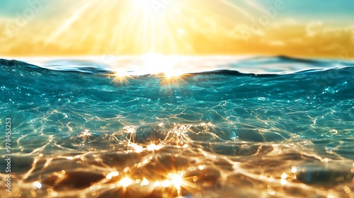 Blurred Seascape with Sparkling Sunlight and Oceanic Impressions 
