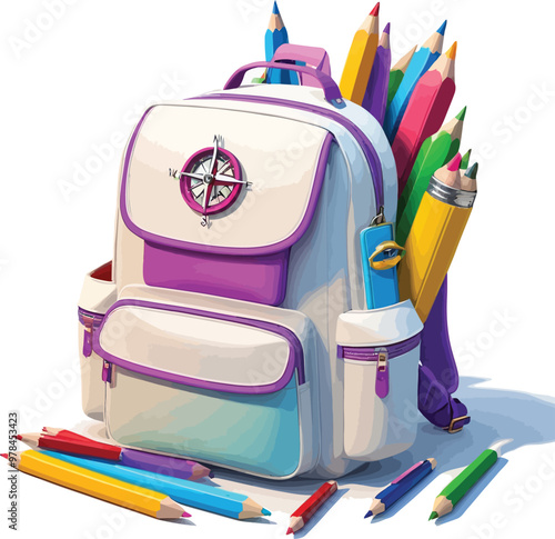 Back to school with school bag and others element illustration