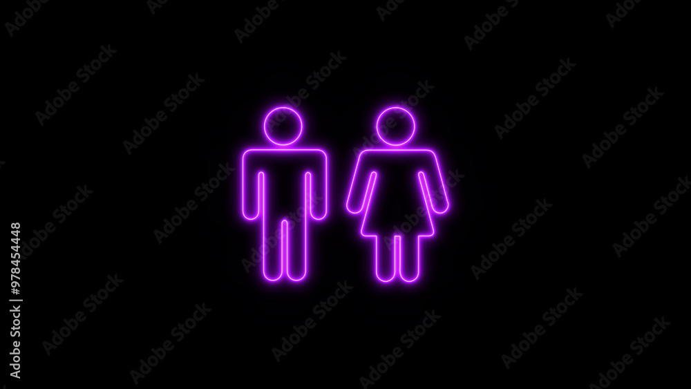 Male and female neon icon. Male and female toilet icon on black background. Male and female neon icon. Male and female toilet icon on black background.