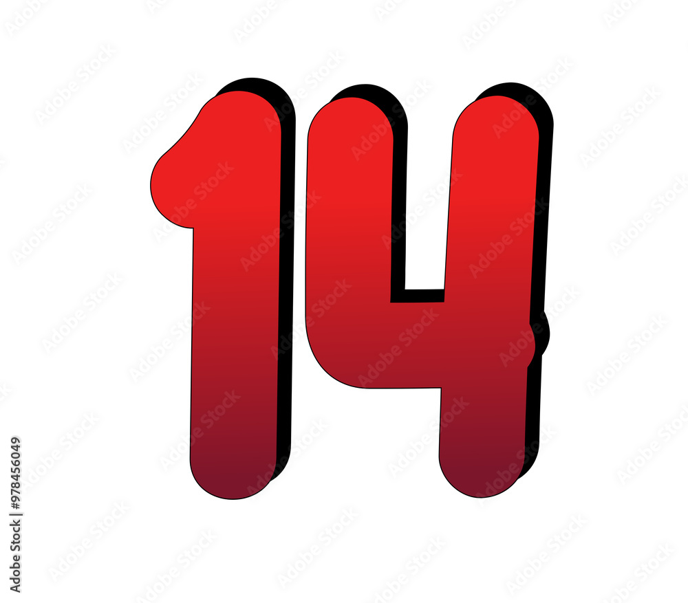 3D Number 14 fourteen gradient red color on transparent background for design elements 3D Number 14 fourteen gradient red color on transparent background for design elements