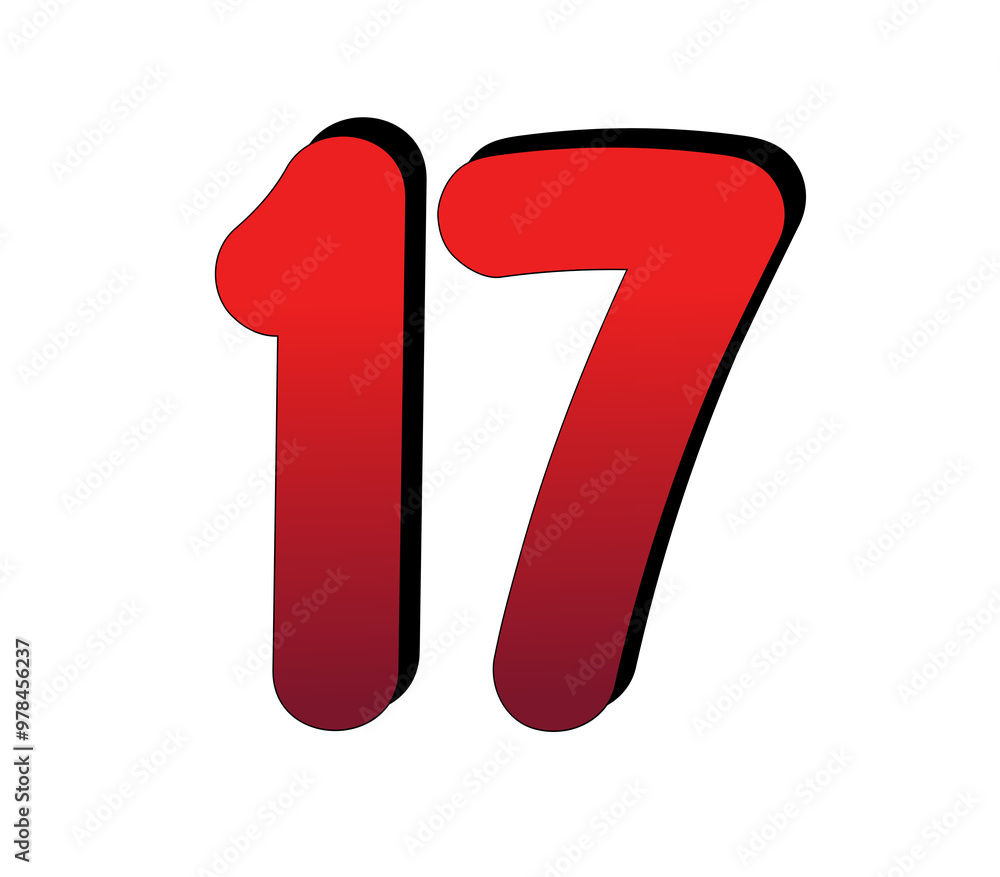 3D Number 17 seventeen gradient red color on transparent background for design elements 3D Number 17 seventeen gradient red color on transparent background for design elements