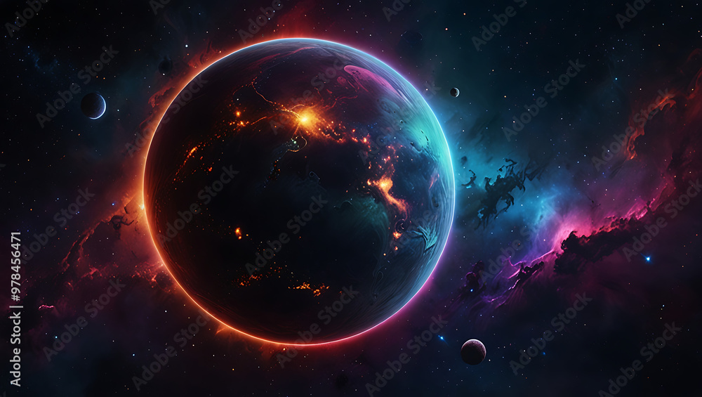 A cosmic-themed mobile wallpaper showing a glowing planet surrounded by rings of colorful nebulas and stars. The deep space background gives a sense of vastness and mystery A cosmic-themed mobile wallpaper showing a glowing planet surrounded by rings of colorful nebulas and stars. The deep space background gives a sense of vastness and mystery