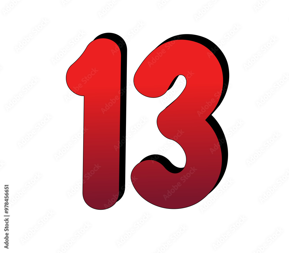 3D Number 13 thirteen gradient red color on transparent background for design elements 3D Number 13 thirteen gradient red color on transparent background for design elements