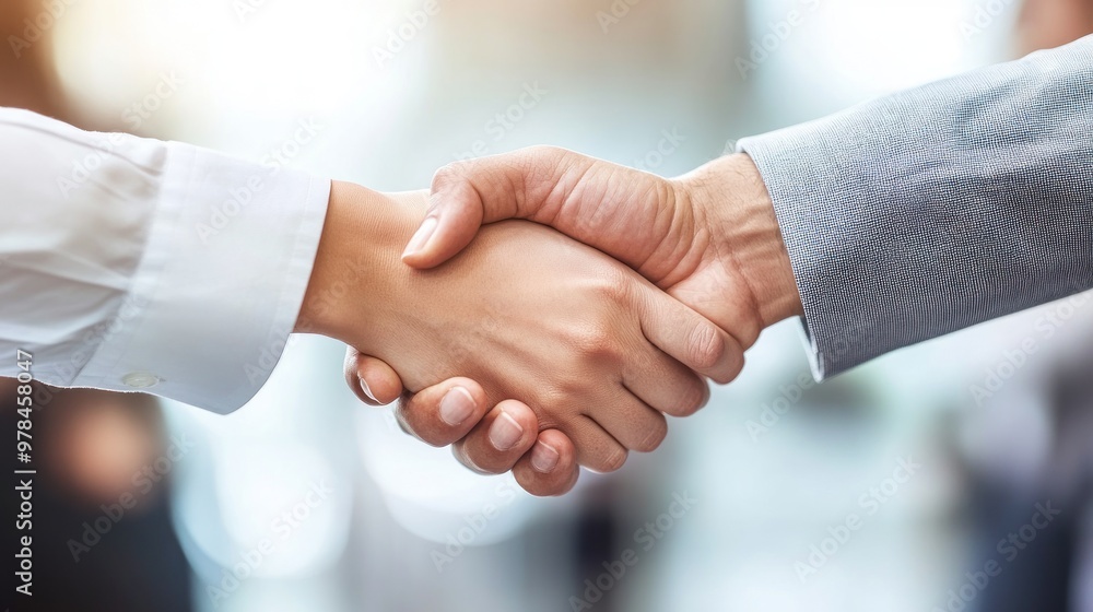 A close-up of two businesspeople shaking hands at a networking event, a symbol of a new agreement or partnership formation A close-up of two businesspeople shaking hands at a networking event, a symbol of a new agreement or partnership formation