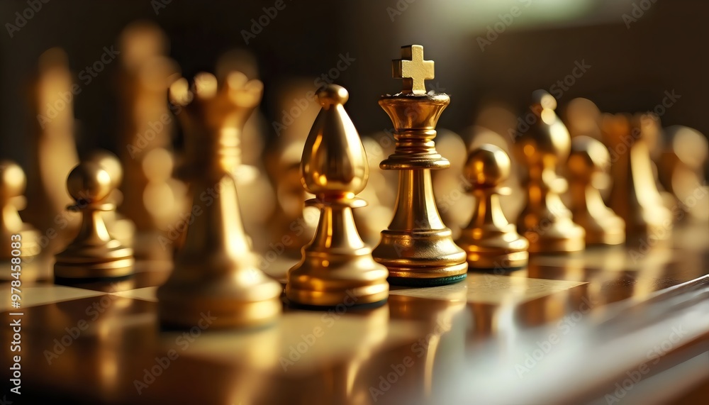 A golden chess board with pieces A golden chess board with pieces