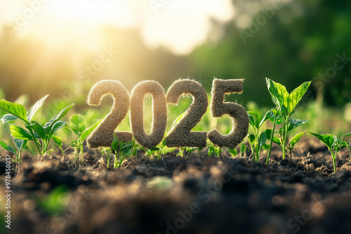 New year 2025 from the grass,  Successful objectives in environment and business. photo