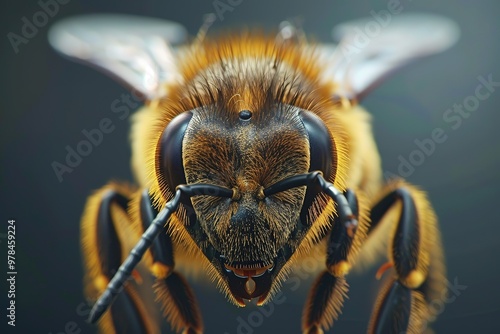 big drone bee (male honey bee) close up on bee frame