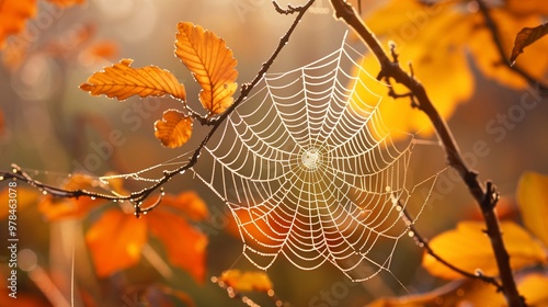 wet spider web on the dry tree