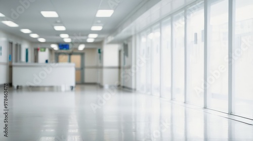 Wallpaper Mural Blur image background of hospital clinic corridor empty hallway glass window ceiling door healthcare Torontodigital.ca