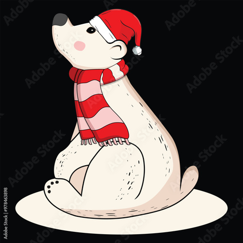 Christmas Polar Bear Sitting On Ice