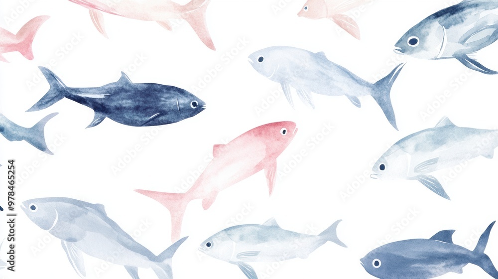 Watercolor Fish Pattern. Watercolor Fish Pattern.