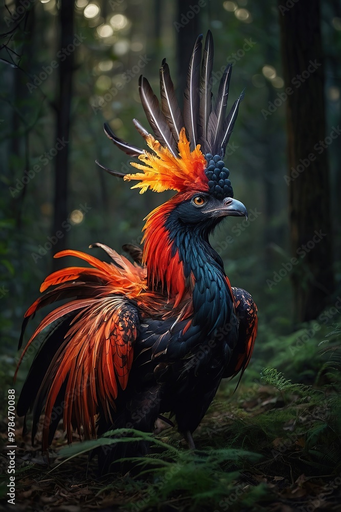 The majestic Phoenix bird against the background of the forest The majestic Phoenix bird against the background of the forest