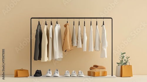 Wallpaper Mural Minimalist Clothing Display with Neutral Tones and Natural Elements Torontodigital.ca