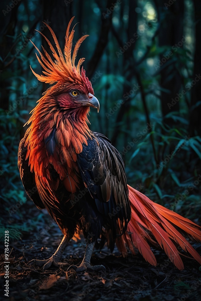 Fototapeta premium The legendary Phoenix bird in the forest
