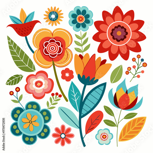 Wallpaper Mural seamless pattern with flowers, vector  retro floral set on a white background Torontodigital.ca