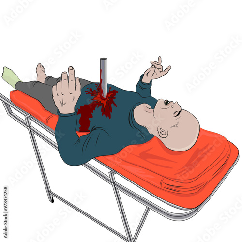 Man on a stretcher with a serious accident.