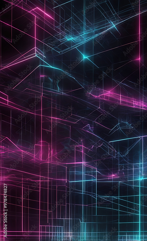 An abstract digital grid in neon colors, with glowing lines and shapes that pulse and shift, giving a futuristic, high-tech vibe to the mobile wallpaper. An abstract digital grid in neon colors, with glowing lines and shapes that pulse and shift, giving a futuristic, high-tech vibe to the mobile wallpaper.
