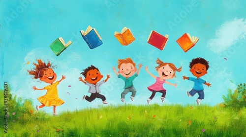 Kids Jumping Books.